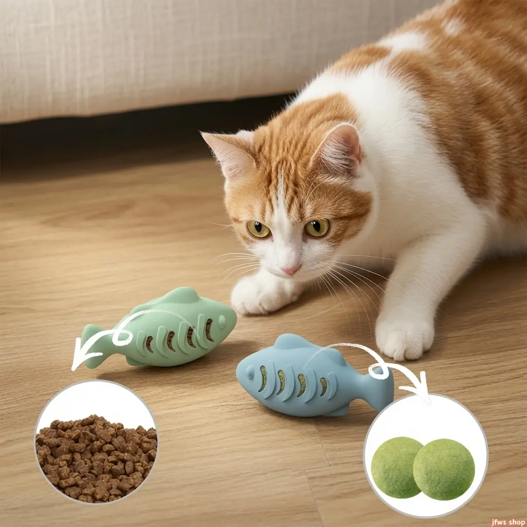2026 US-Designed Silicone Fish Teether Toy for Indoor Kittens - Silicone Soft, Catnip-Infused, Self-Entertaining, Bite-Resistant, Durable, Non-Toxic, Squeaky, Bouncy Interactive Wand Kicker - Stress Relief Pet Supplies Gift, Fish Shape homeessentials, Bou