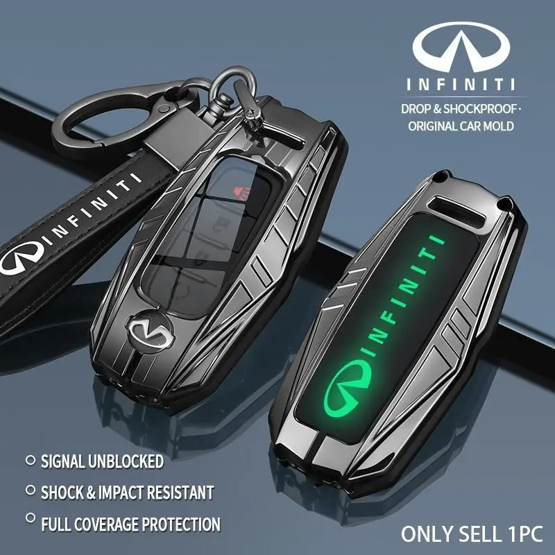 Car key case suitable for Infiniti G25 G35 G37 Q50 Q60 Q70 QX55 JX35 QX50 QX60 QX80, matte black alloy key cover, rugged sporty style, precise fit, custom-molded without blocking signal, key ring included