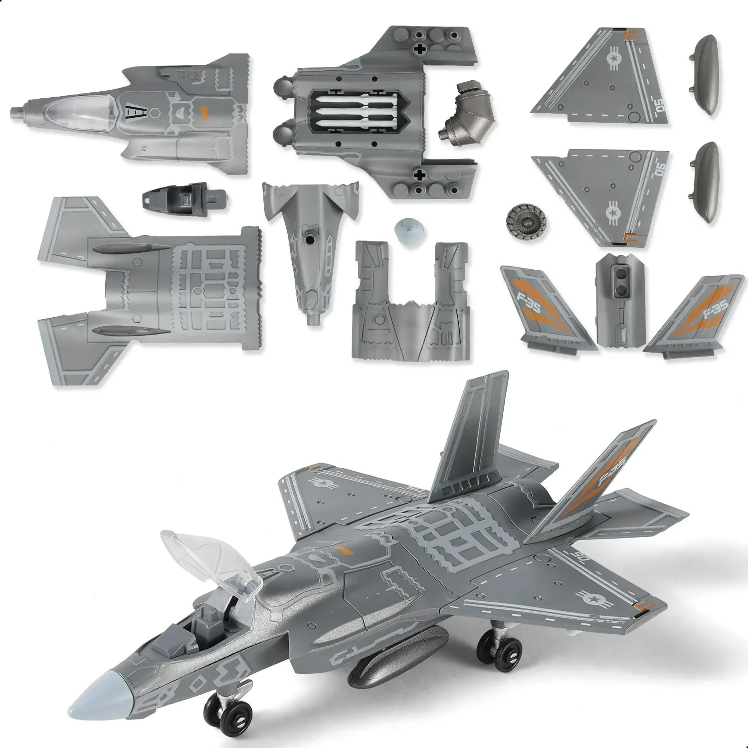 1/72 Scale F-35 Fighter Jet Quick Build Model Kit - 27-Piece Unisex DIY Engineering Model, STEM Building Block, Aerospace Engineering Building Set with Display Stand, Collectible Aviation Gift, Do It Yourself