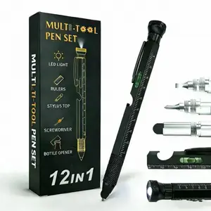 Fathers Day Gift & 12-in-1 Multitool Pen with LED Light Ruler Stylus Top Screwdriver Bottle Opener Perfect Gift for Men Dad Husband Grandpa Valentines Day