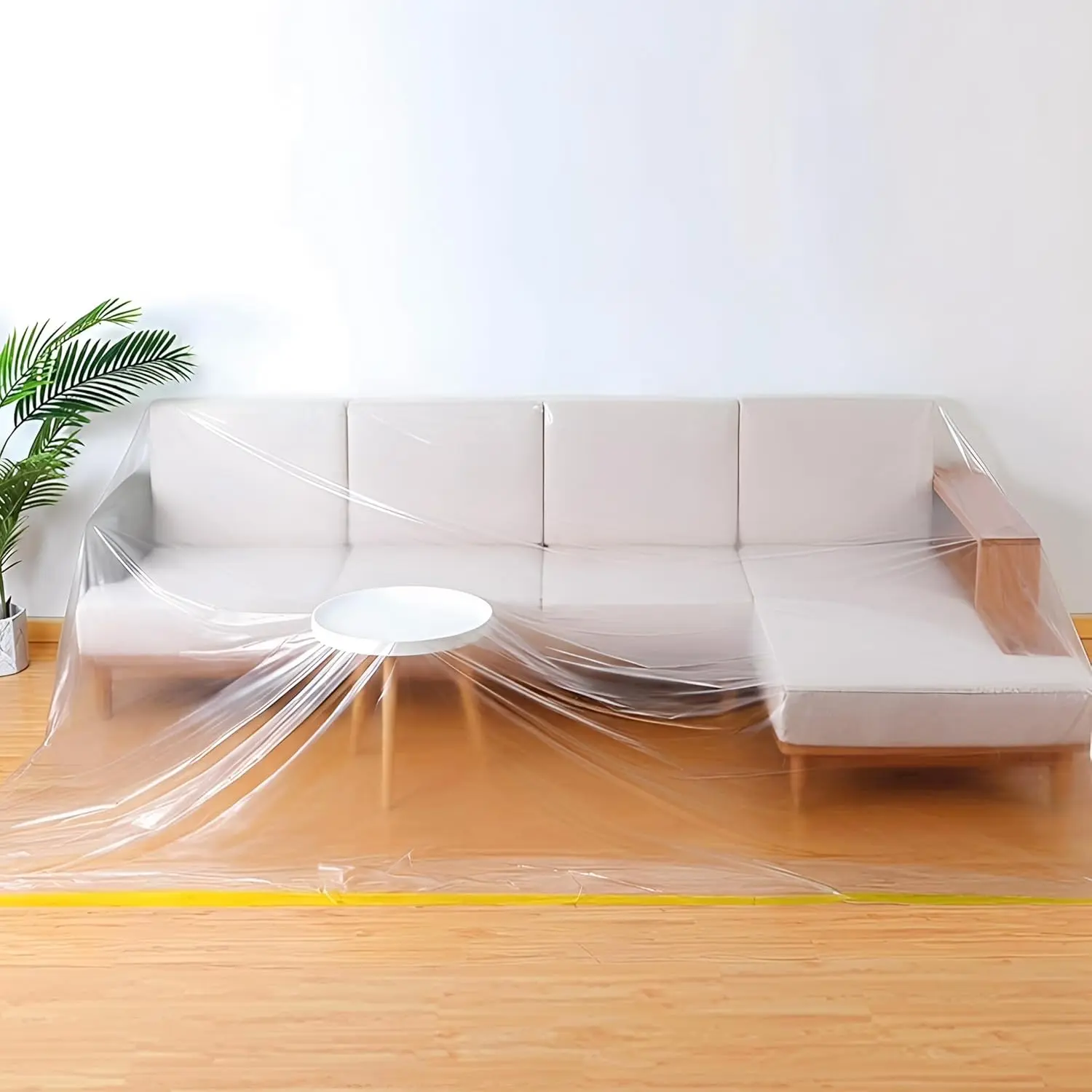 146"  L-Shape Plastic Couch Cover for Sectional Sofa,  Furniture Covers for Moving & Storage,Clear Sectional Sofa Cover Protector for Painting, Corner & 3-Seater Couches