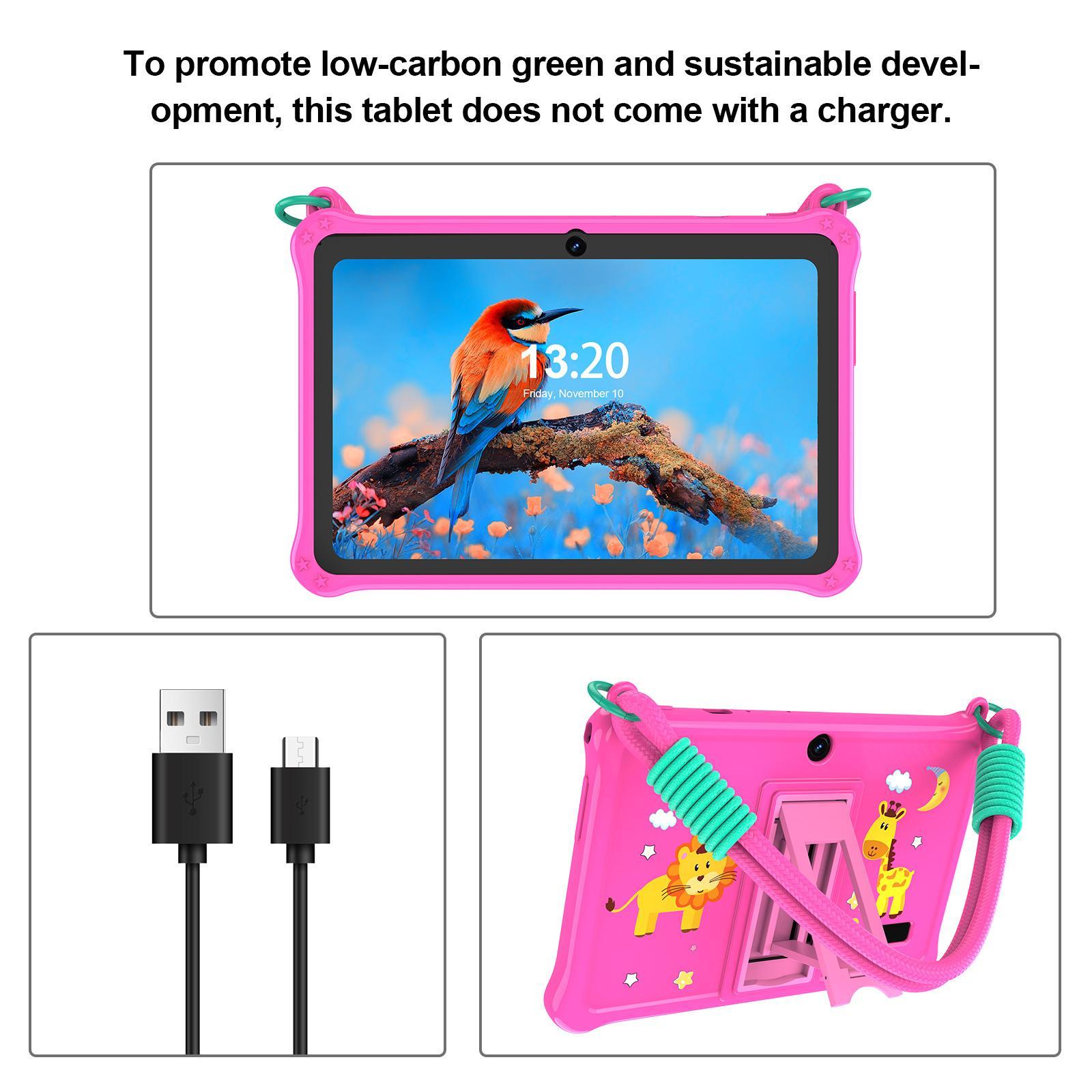 7-Inch Android 13 Learning Entertainment Tablet, 2GB RAM + 32GB ROM, Dual Camera with Silicone Case & Lanyard, Ideal for Boys & Girls