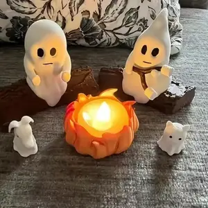 Ghost Campfire Gathering,2026 Ghost Campfire Flickering Nightlight,Halloween Nightlight, Cute Cozy Spooky Statue Halloween Decorations for Home Mantel or Desk