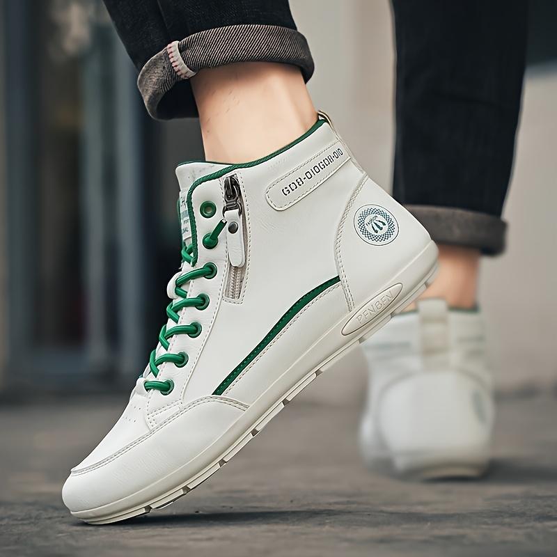 Men's High-Top Shoes Comfortable Durable Fashionable with Side Zippers Rubber Soles for Sports Running Trendy Walking Sneaker Closed Trainer Athletic Footwear