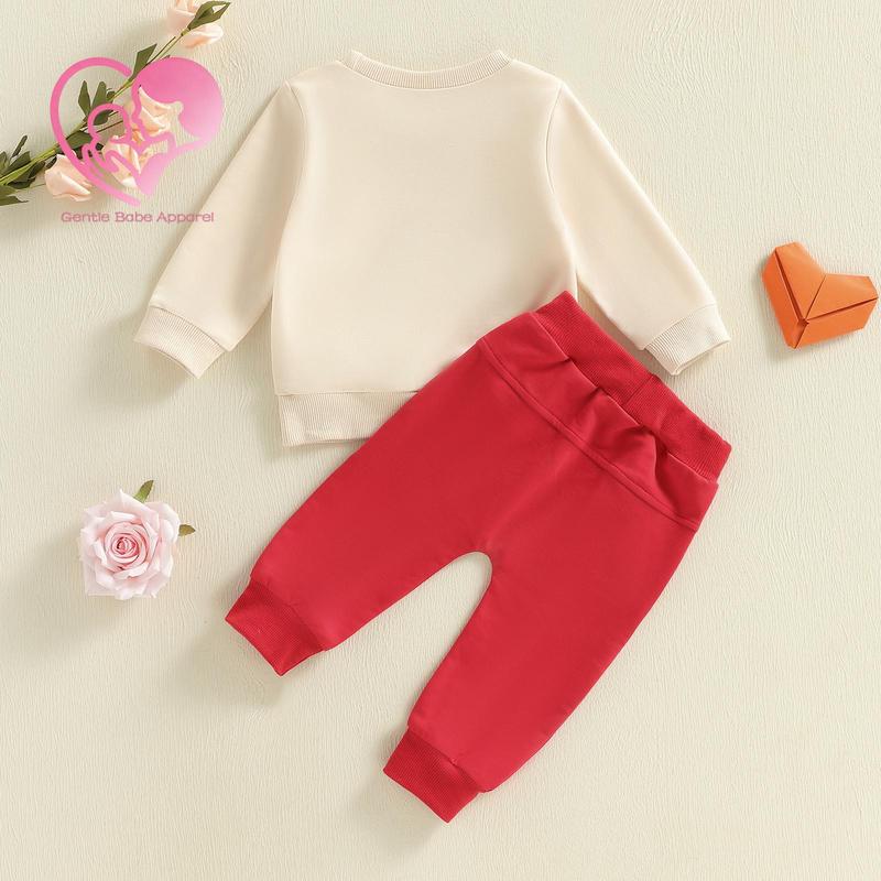 (70%Cotton) Toddler Boy Valentine's Day Outfit Heart Letter Long Sleeve Sweatshirt Solid Joggers 2 Piece Set Cute Valentine ClotheAs Baby Boy Spring Casual Wear My First Valentine Clothing