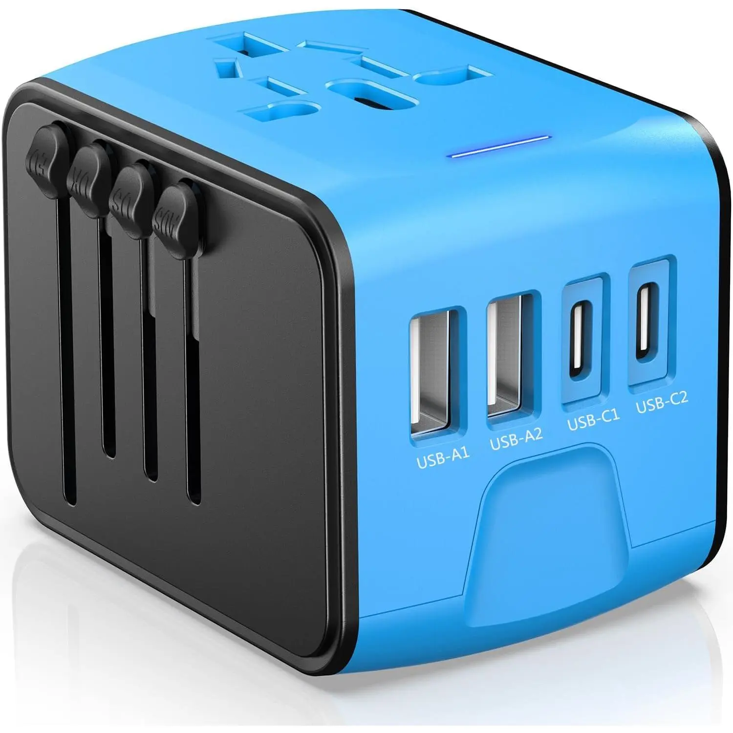 Travel Adapter, 4 USB C/A Ports & 2500W AC Outlets, -in- International Power Plug Adapter for  USB Devices, Worldwide Travel Charger for   UK AU 200+ Countries (Blue)