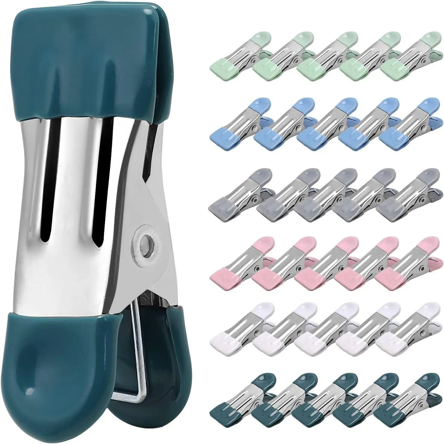 Heavy Duty Clothes Pins 30 Pack, 2.17 Inch Metal Chip Clips, 6 Colors