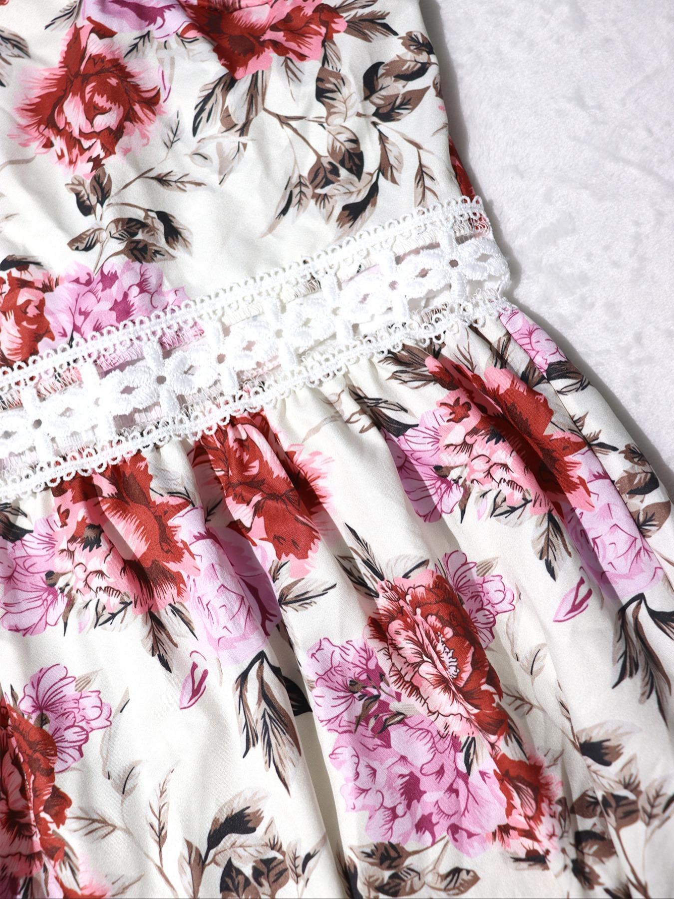 Women's Floral Print Cami Spaghetti Strap Dress, Elegant Boho Sleeveless Dress for Beach Holiday Vacation, Ladies Summer Clothes