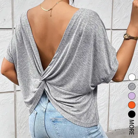 Women's Summer Casual Backless Twisted Knot Loose Fit Baggy T-Shirt, Comfortable Casual Everyday Top for Daily Wear, Stylish and Trendy Design, Ideal for All Seasons