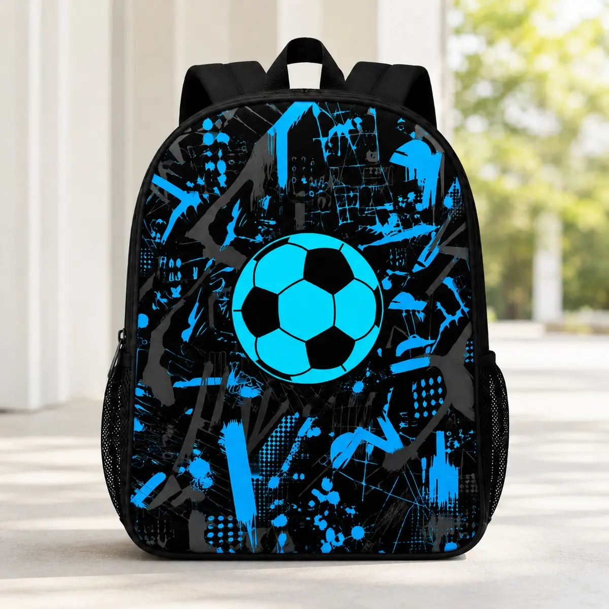 3-Piece Soccer Backpack Set for Boys, Blue Kids School Backpack with Lunch Bag & Pencil Case, Large Capacity Bookbag, Back to School Essentials