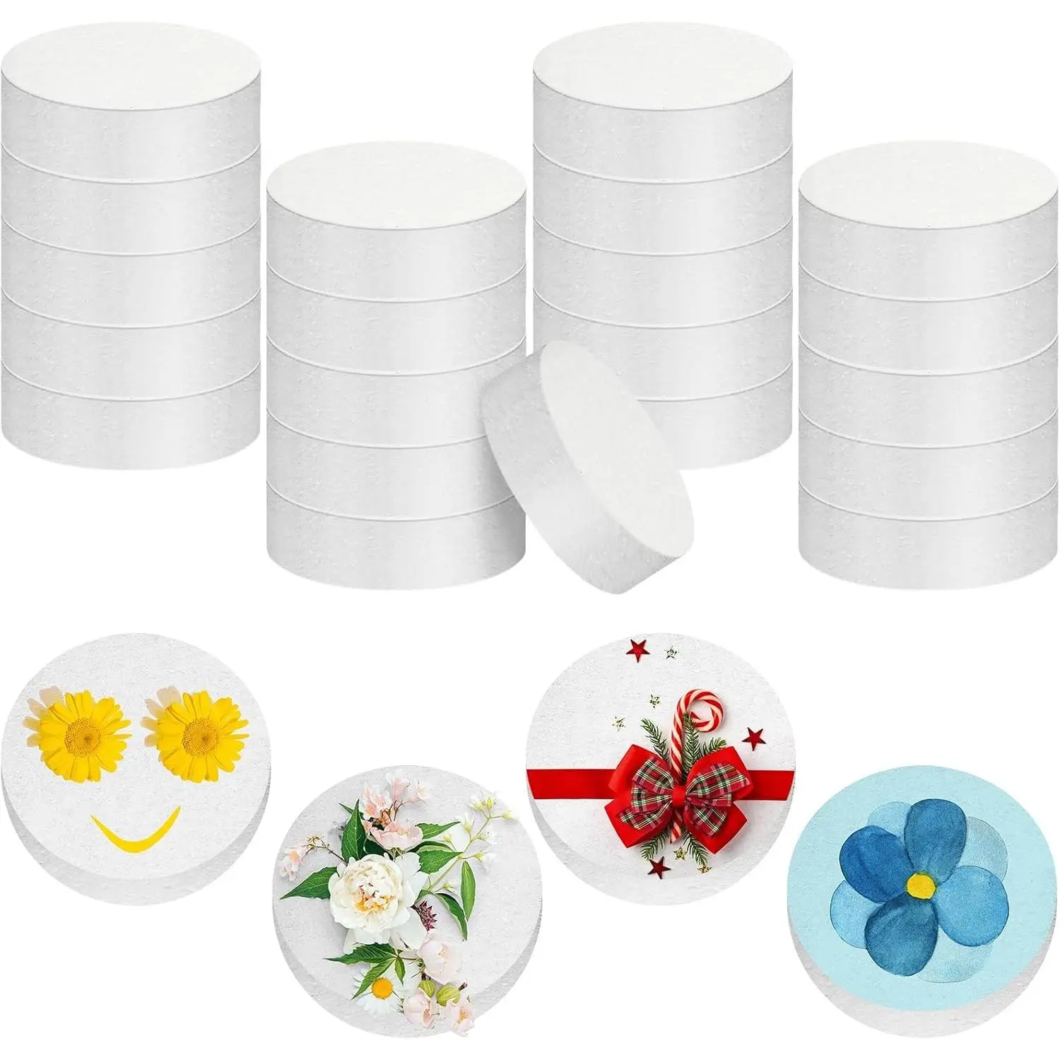 3 x 3 x 1 Inch 24 Pcs Foam Circles, Polystyrene Round Foam Discs Cylinders for Friendship Bracelet Crafts, DIY Projects, Classroom & Summer Camp, Cakes, Floral Arts and Crafts Supplies