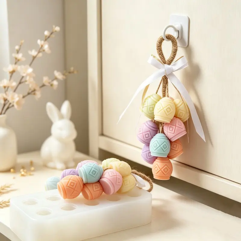 1PC 10-Cavity Mini Easter Egg Silicone Mold for Candle Making Wax Melts Handmade Soap Scented Hanging Ornaments DIY Holiday Home Decor Craft Supplies
