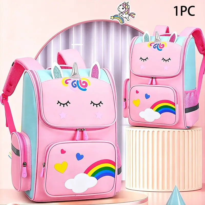 British Style Unicorn School Bag, Large Capacity Dual Shoulder Backpack, Adjustable Straps, Waterproof Oxford Fabric, Reflective Safety Strip, School Girls Backpack