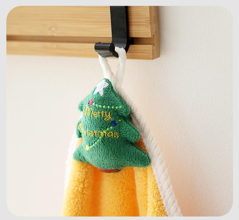 Xmas Coral Fleece Kids Hand Towel: Cartoon Hanging Style, Festive Creative Design, Home Decor & Friend Gift