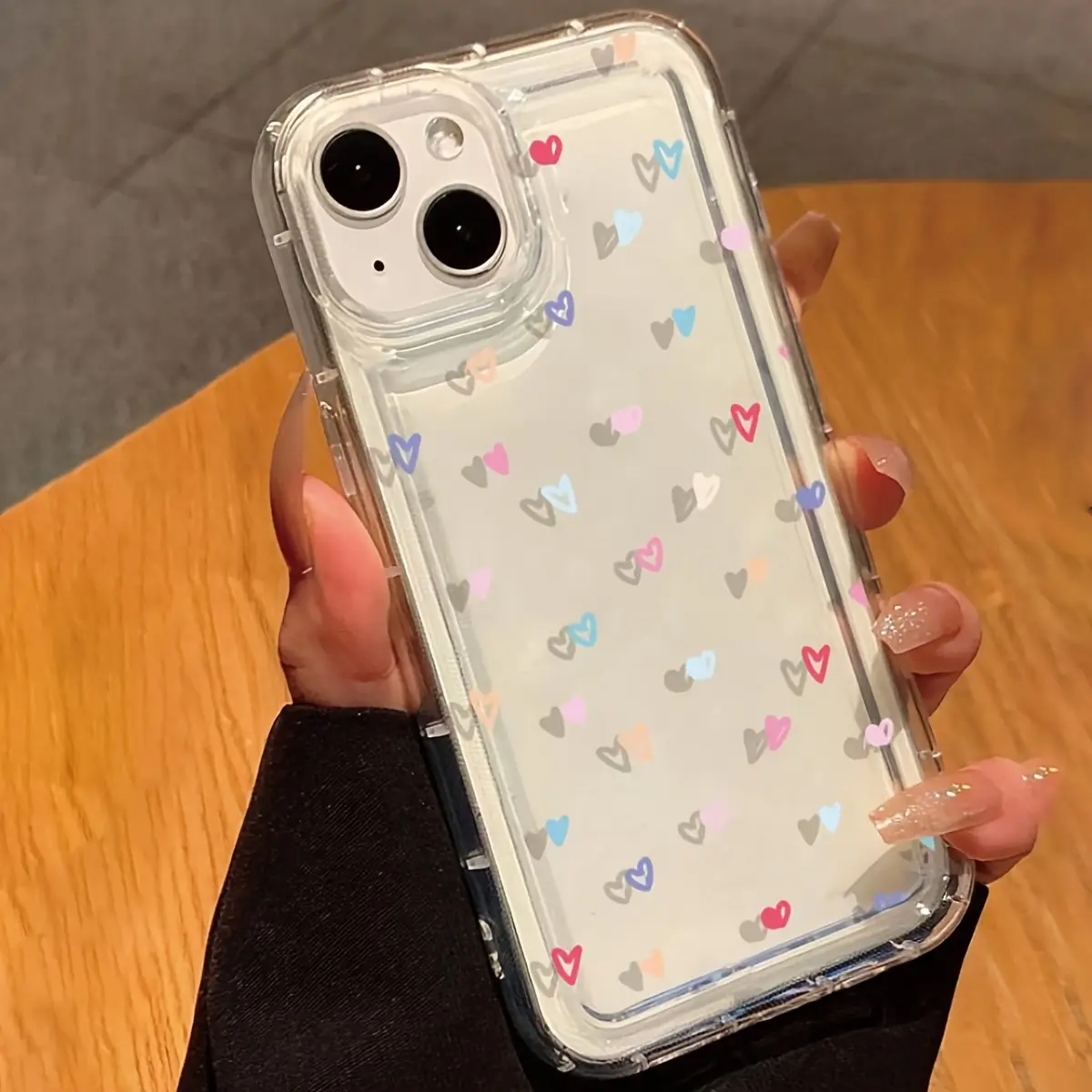 Mini Heart Confetti Phone Case, Coquette Floating Love Pattern Clear Cover for iPhone 17 16 15 14 13 12 11 X Plus Pro Max, Romantic Gift