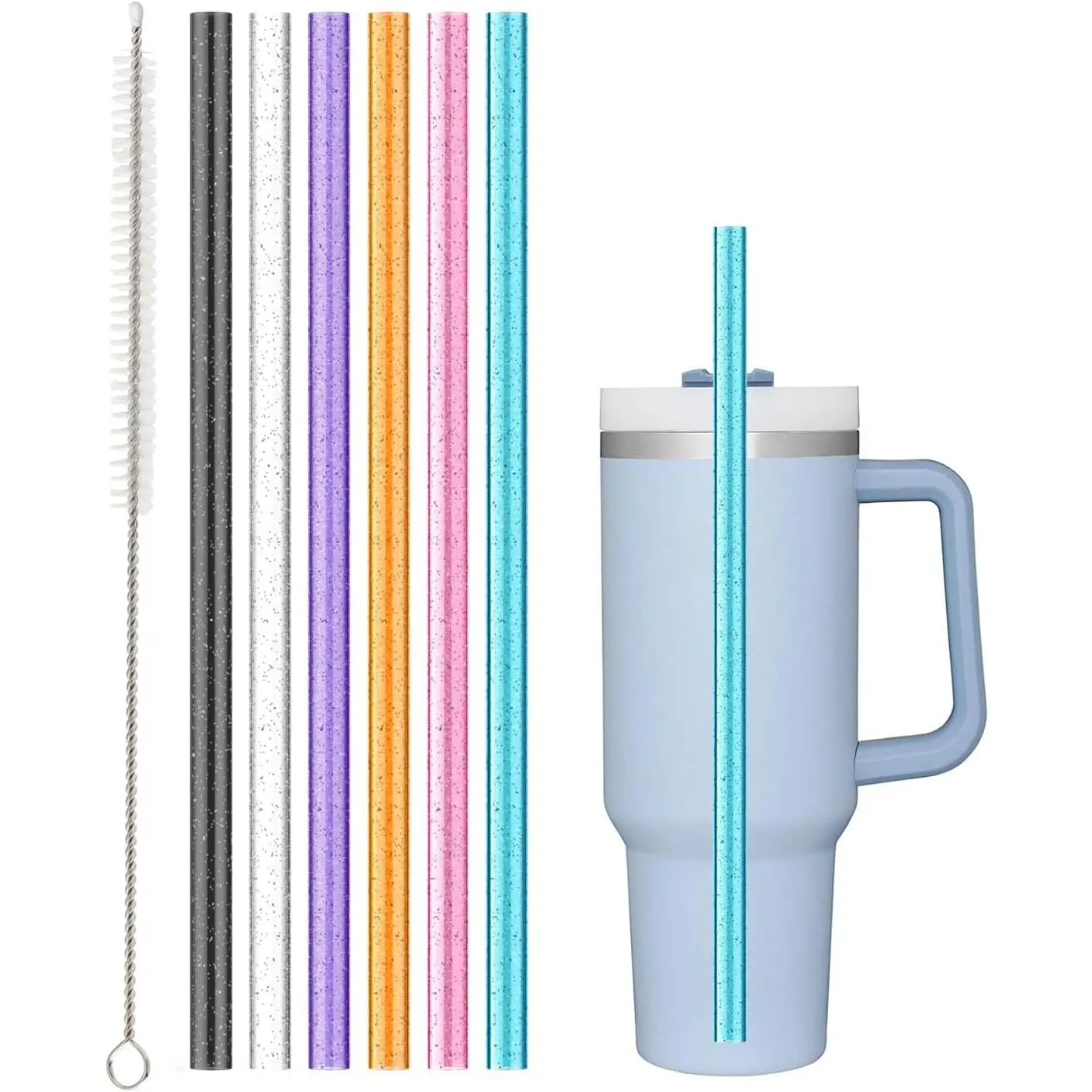 Replacement Straw Compatible with Stanley 40 oz 30 oz Cup Tumbler, 6 count Reusable Straw with Cleaning Brush, Plastic, Color, Dishwasher Safe