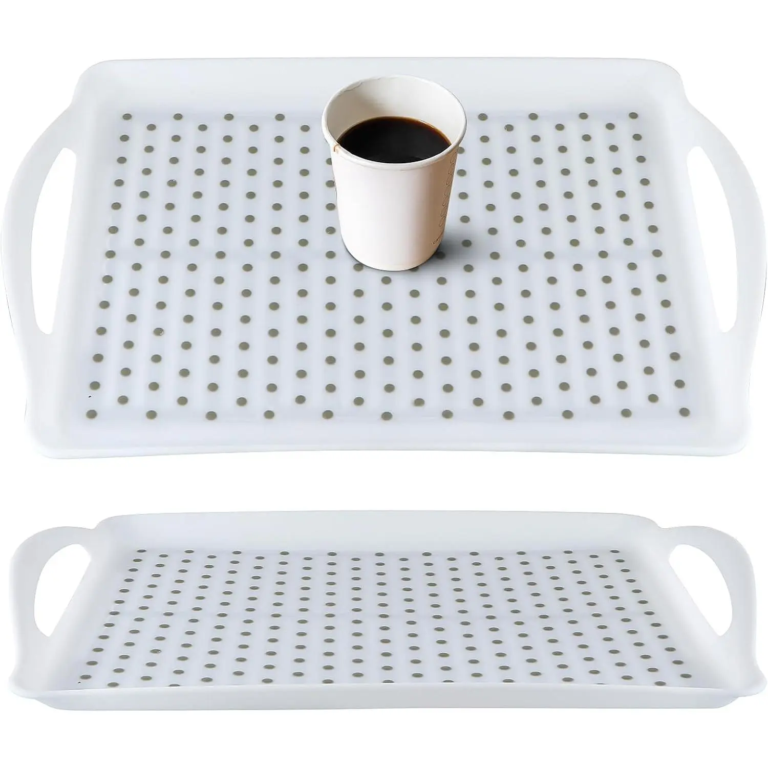 Non-Slip Serving Tray with Handles,  Serving Platter, Set of 2, White