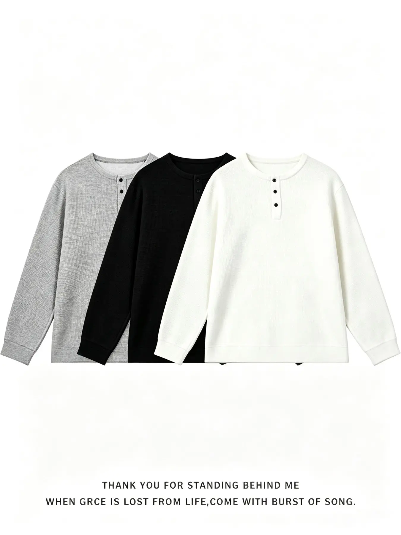 3-Pack Men's Henley Knit Shirts, Classic Solid Long Sleeve, Button Neck, Pullover, Soft Knitted Fabric, Casual Daily Comfort Wear, Tops