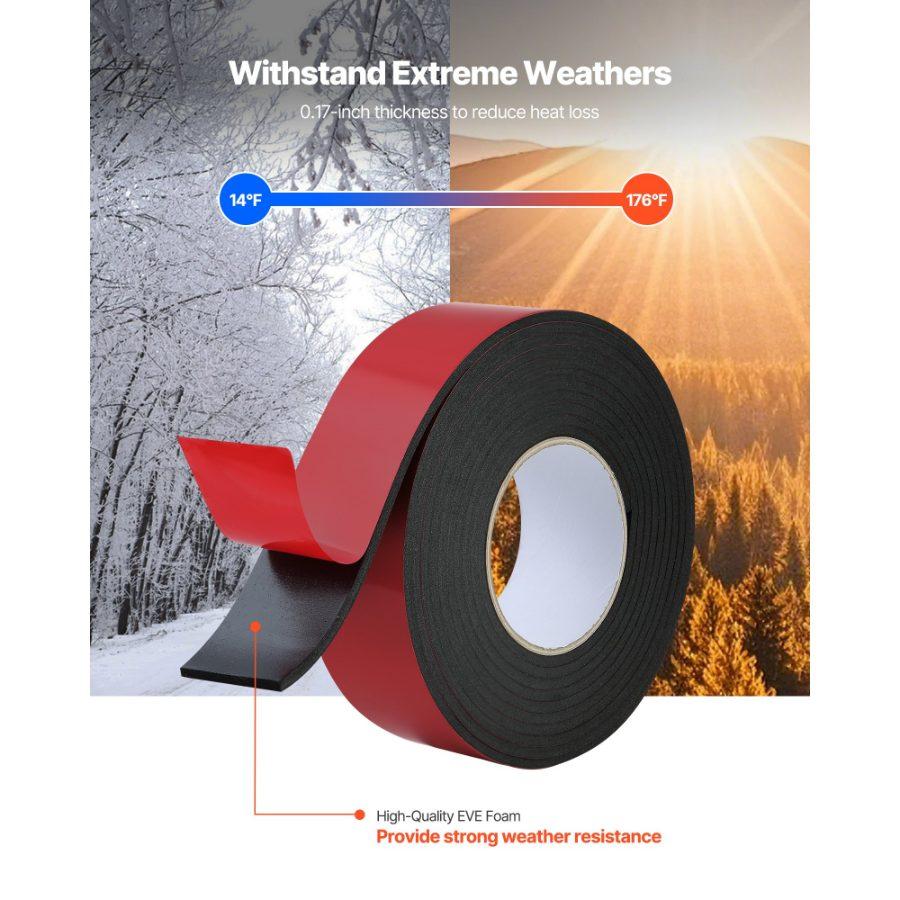 VEVOR Pipe Insulation Wrap, 14 FTx 2-inch Pipe Insulation Foam Tape, Self-Adhesive Water Pipes Insulated Foam Wrap for Winter Freeze Protection, Heat Cold Resistant for Outdoor Indoor Use