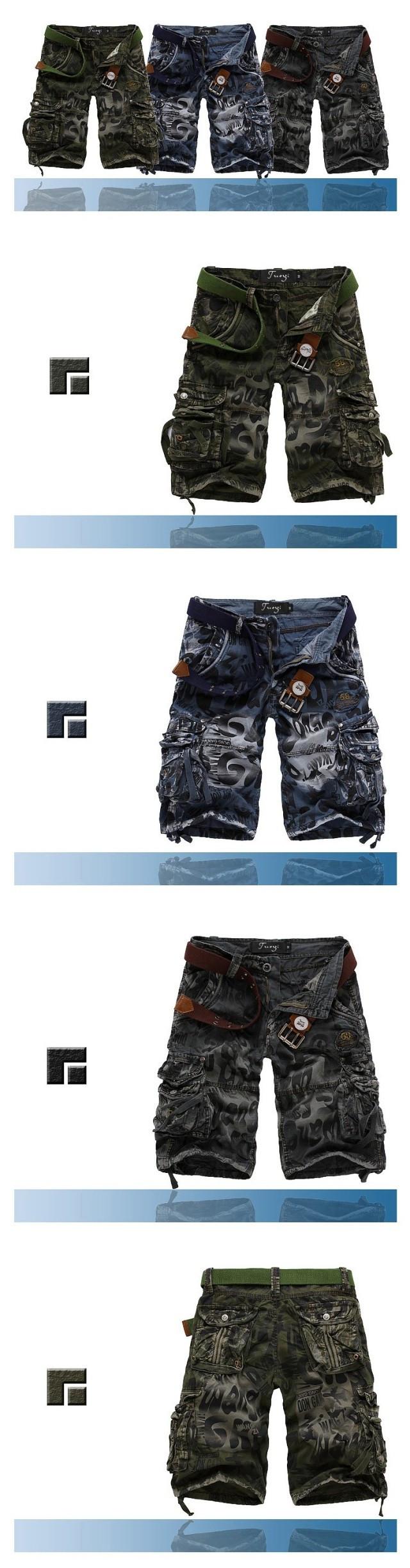 Men's summer tooling five-point pants, multi-pocket loose shorts, leopard print camouflage tooling medium pants (excluding belt)