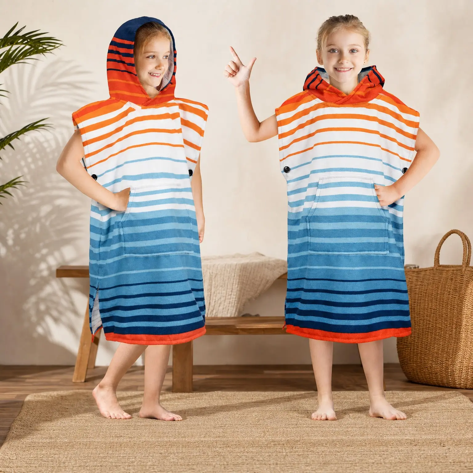 Kids Microfiber Hooded Changing Robe Surf Poncho - Wearable Beach Towel for Boys Girls Teens(Gift)