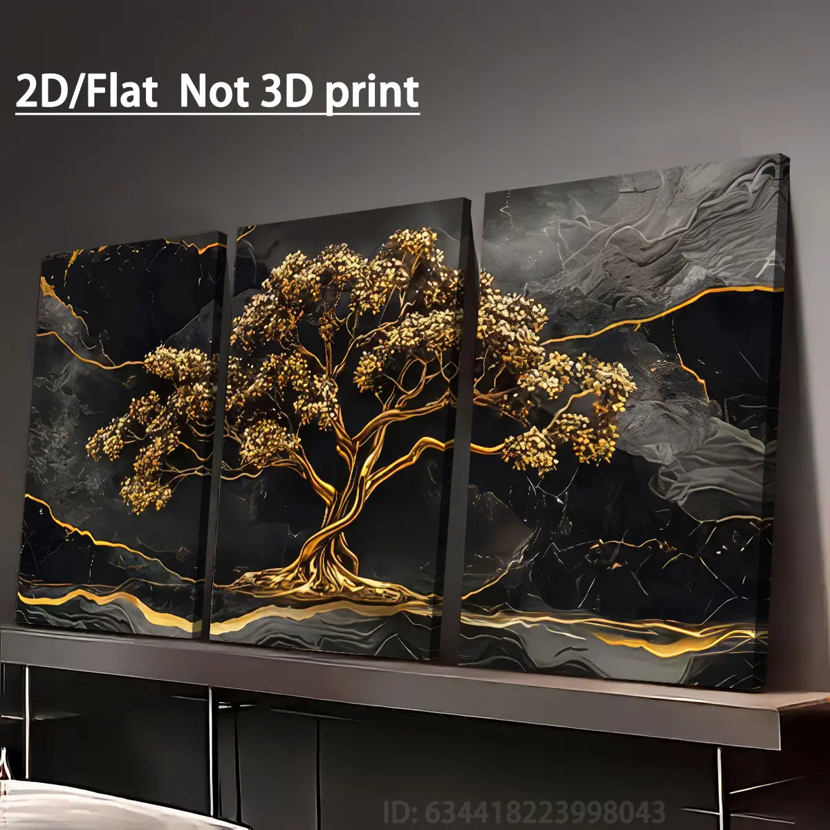 2D canvas, black and gold light luxury tree art, Halloween and Christmas, framed canvas paintings and posters, ready to hang, home decor, wall art, room decoration, high-definition printing, holiday gift, living room, bedroom, dining room, office decorati
