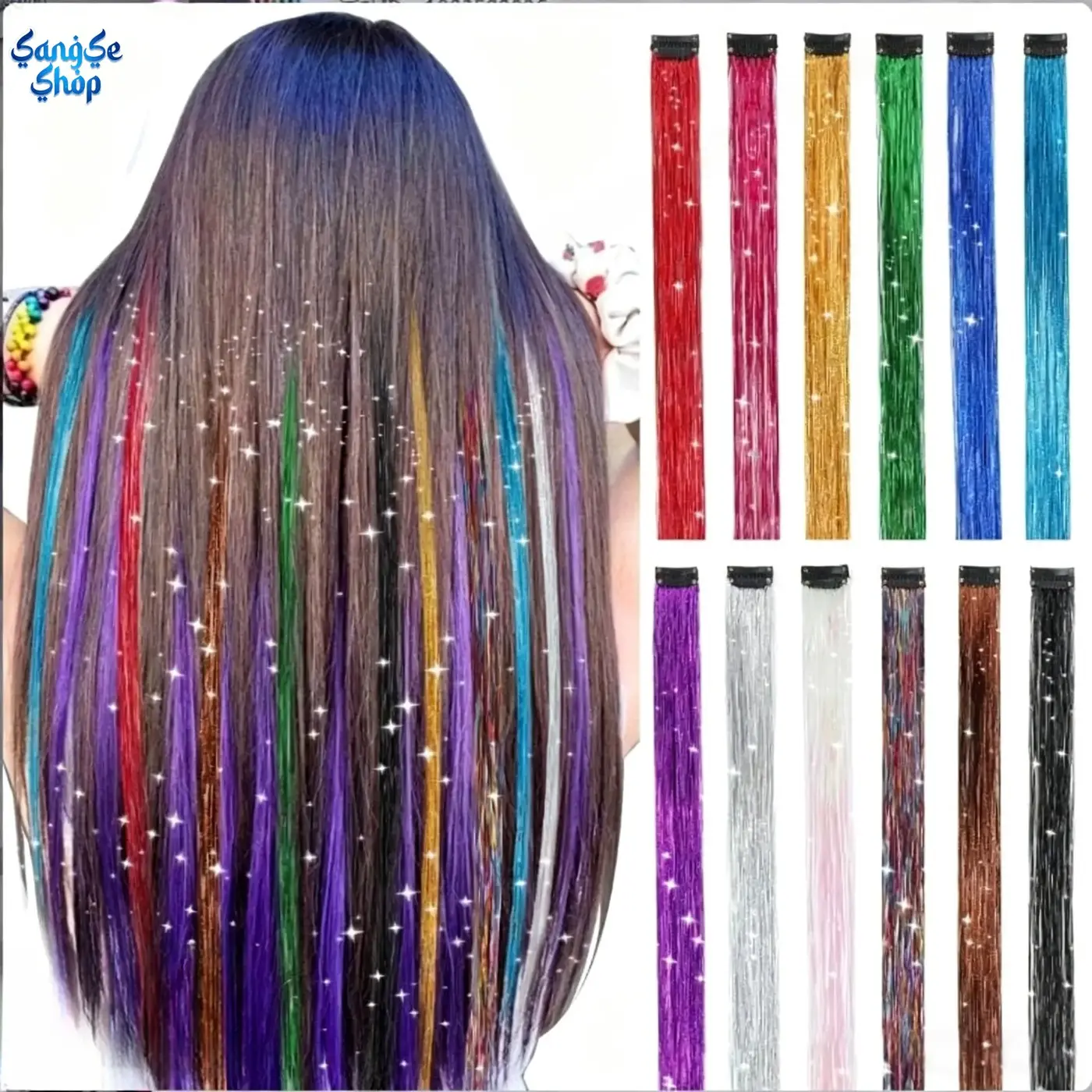 Shiny Rainbow Hair Tinsel Clip-In Kit, Fairy Glitter Hair Extensions for Women, Girls & Kids, Colorful Sparkle Strands Hair Accessories Set for Party, Festival, Christmas, Halloween & New Year, Easy DIY Temporary Hair Highlights for Daily Glam
