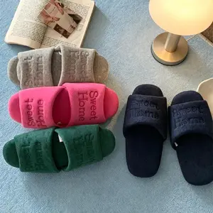 Korean Letter Embroidery Ins Style Couple Cloth Slippers Silent Indoor Floor Shoes Four Seasons Parent-child Slippers