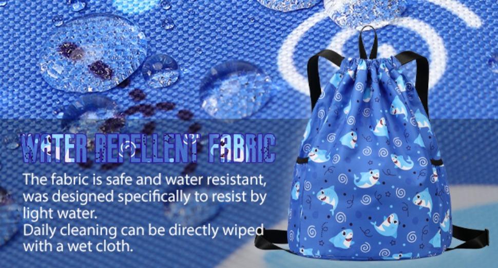 L-PCB016 Children Boy Girl Ocean Shark Print Drawstring Backpack Outdoor Casaul Portable Shoulder Bag Swim Gymsack Sack Pack Dark Blue