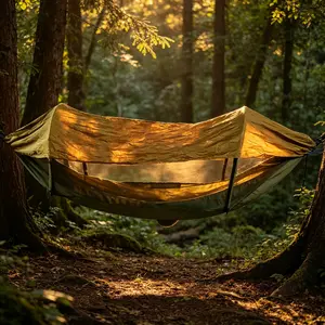 Portable Outdoor Camping Mesh Hammock, Easy Setup Travel Camp Bed, Dual Person Mosquito Net, Durable Hanging Bed with Sunshade, Travel Accessory Hammock, Camping Equipment