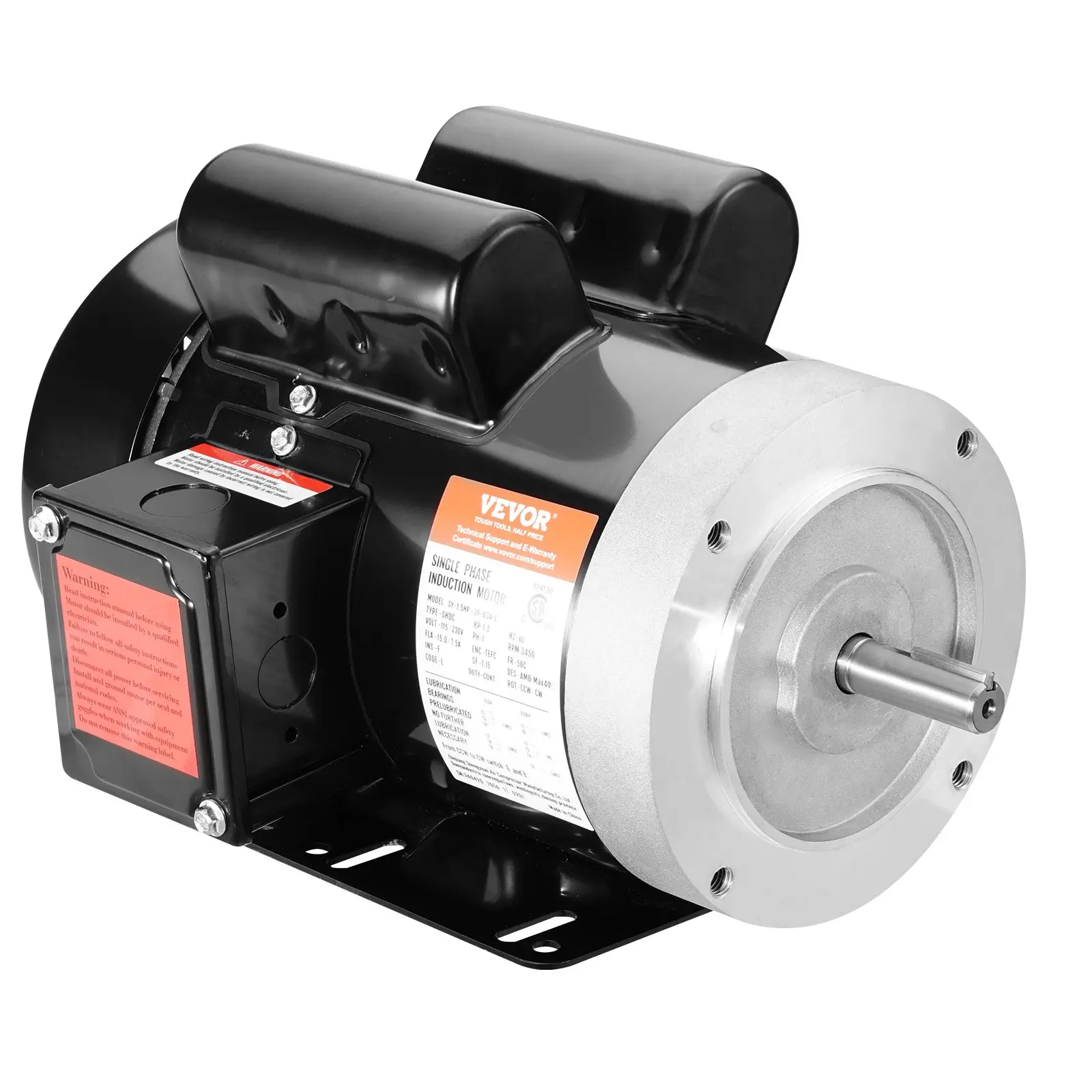 【DealsForYouDays】VEVOR 1.5HP Electric Motor 3450 rpm, AC 115V/230V, 56C Frame, Air Compressor Motor Single Phase, 5/8" Keyed Shaft, CW/CCW Rotation for Agricultural Machinery and General Equipment