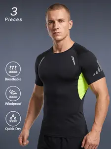 Men's Fashion Print Raglan Short Sleeve T-Shirt, Breathable Quick-Dry Workout Tee, Training Top, Running Shirt, Compression Garment