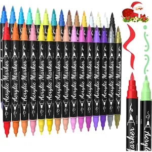 TOSHARE 30 Colors Dual Tip Acrylic Paint Markers, Premium Brush&Fine Acrylic Paint Pens for Rock, Wood, Paper, Fabric, Canvas, Glass,Ceramic,Egg,Scrapbook and DIY Crafts Supplies-Junk Journal Supplies