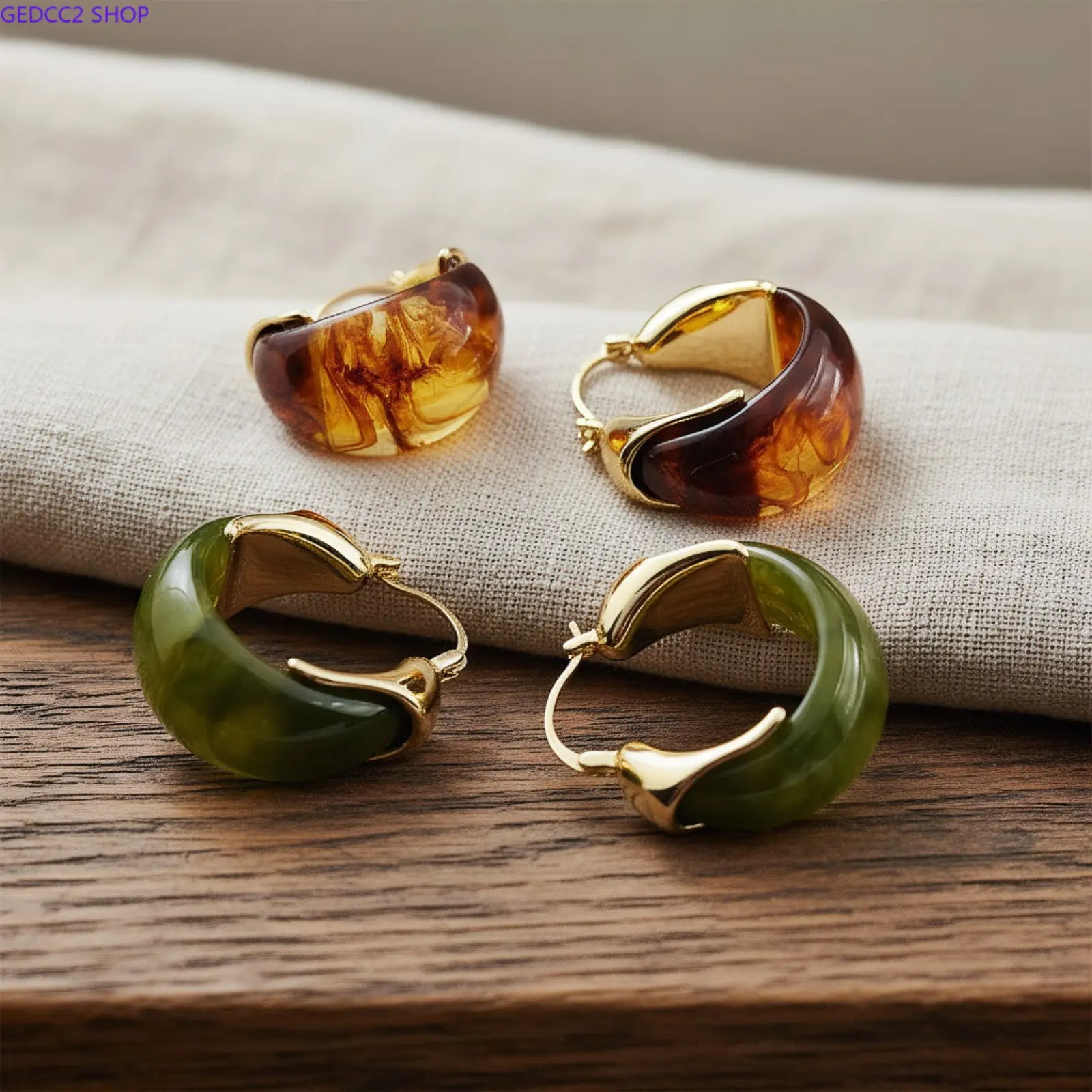 Women's Vintage Brown Resin U-Shaped Earrings - Minimalist Retro Hoop Jewelry, Lightweight Accessory for Fall Daily Wear & Special Occasions