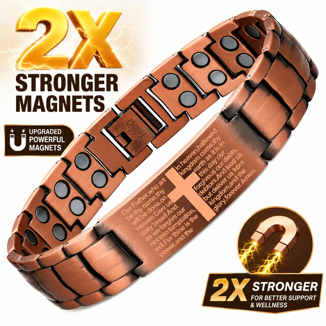 Copper Magnetic Cross Bracelet for Men, 99.99% Pure Copper with Ultra-Strength Magnets, Adjustable Bracelet, Father's Day Gift for Dad
