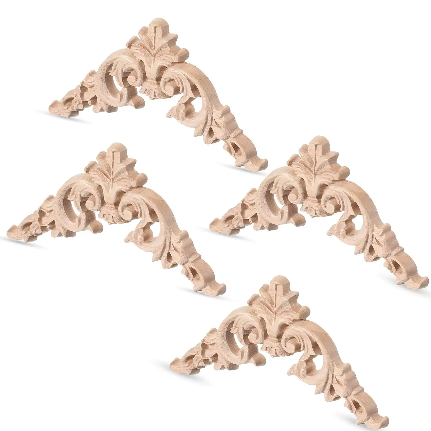 4 count  Appliques for Furniture, Victorian Furniture Decorative  Trim  Carved Unpainted Corner Wooden Appliques for Bed Door Cabinet