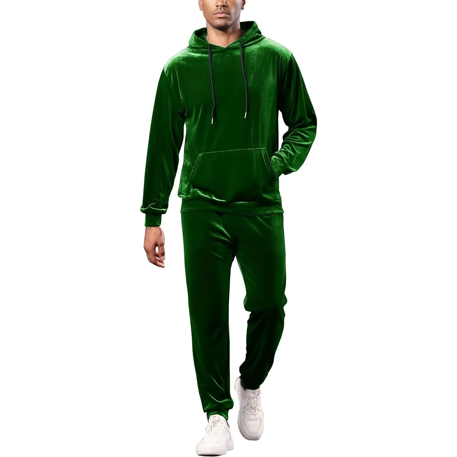 Men's Velour Hoodie Tracksuit 2 Pieces Set Jogging Sweatsuits Outfits Fall Warm Clothes Velvet Hooded Sweatshirt
