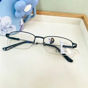 Stylish and simple formal reading glasses, fully transparent and seamless - with area-specific lenses for blue light filtering, ultra-thin full-frame design, suitable for wearing with a suit while working on a computer screen for extended periods