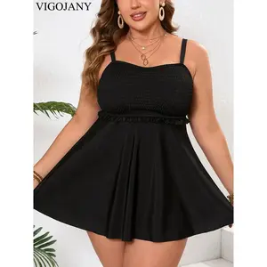 VigoJany 2026 Sexy Strapped 2 Piece Plus Size Tankini Women Solid Push Up Curvy Dress Swimsuit Brazilian Lady Big Bathing Suit
