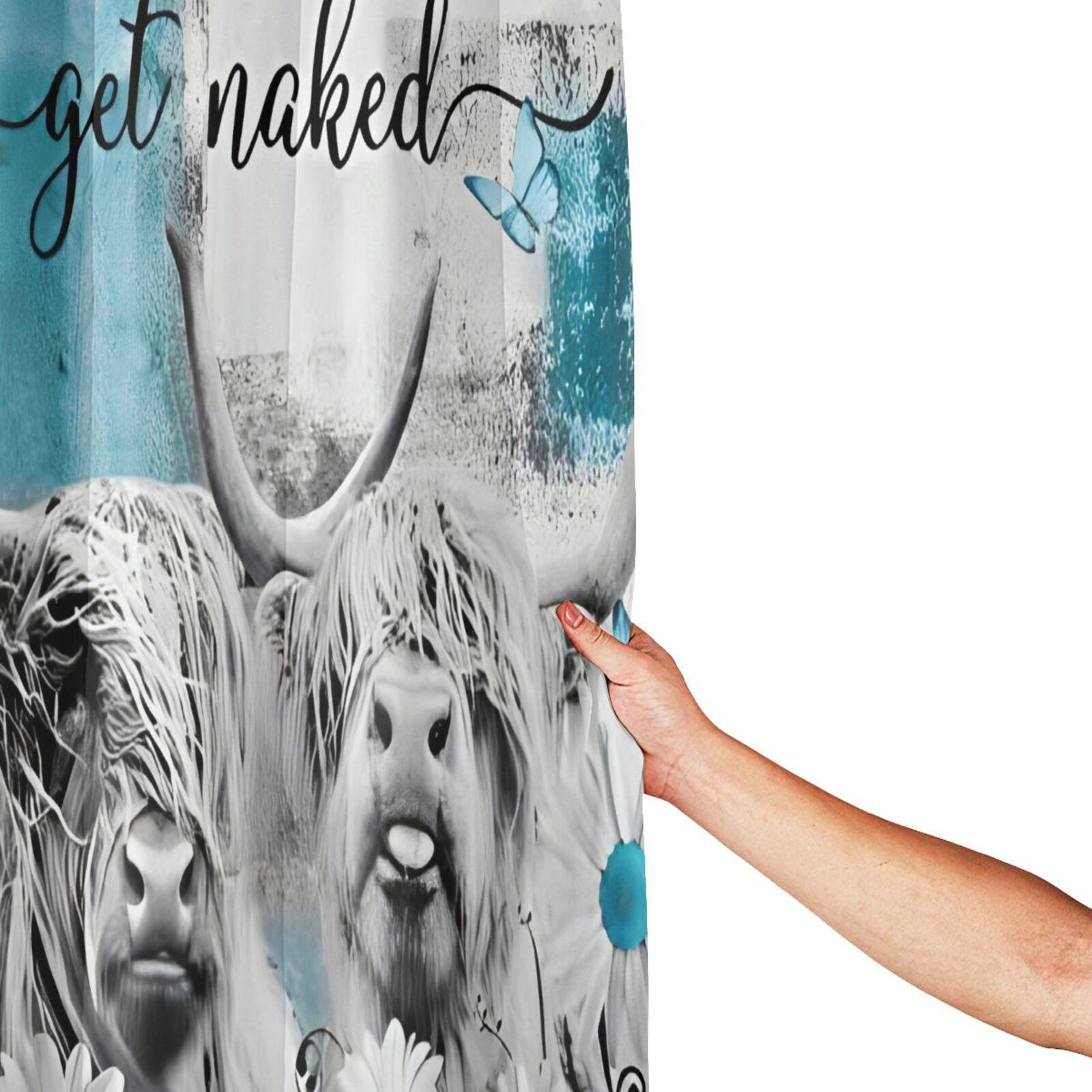 Highland Cow Pattern Bathroom Accessories with Hooks, Including Shower Curtain & Toilet Lid Cover & Bath Mat & U-shaped Mat