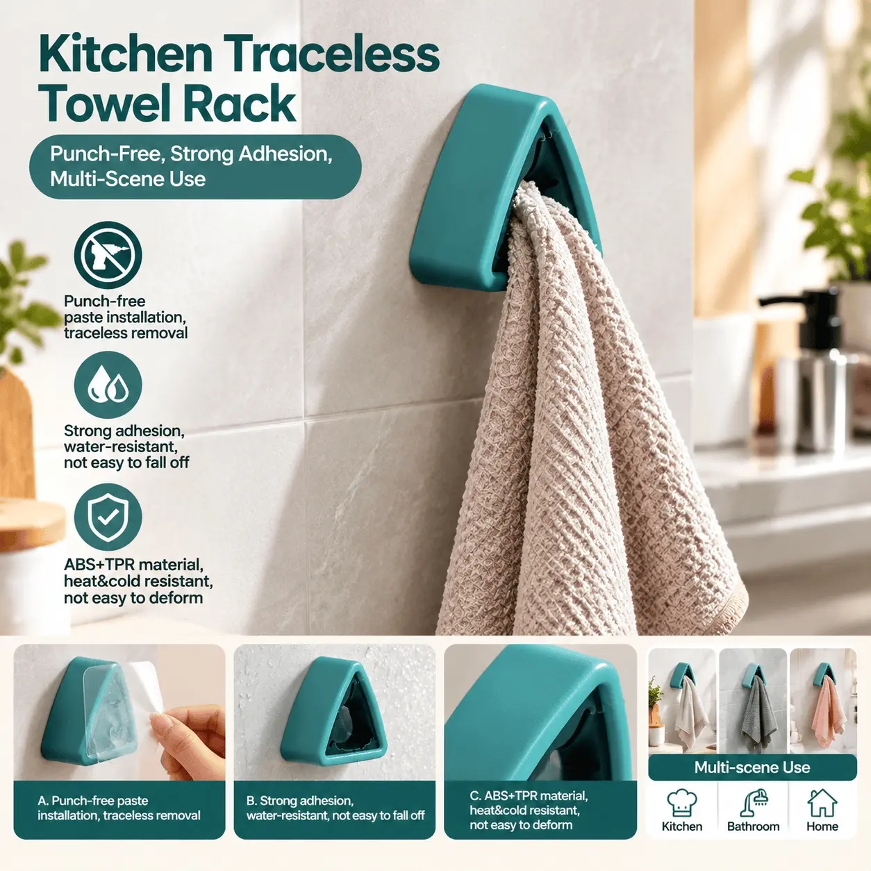 One-Piece Heavy Duty Utility Hook, Designed for Hanging Household Items, ABS Multipurpose Hook, 5 X 2.3CM