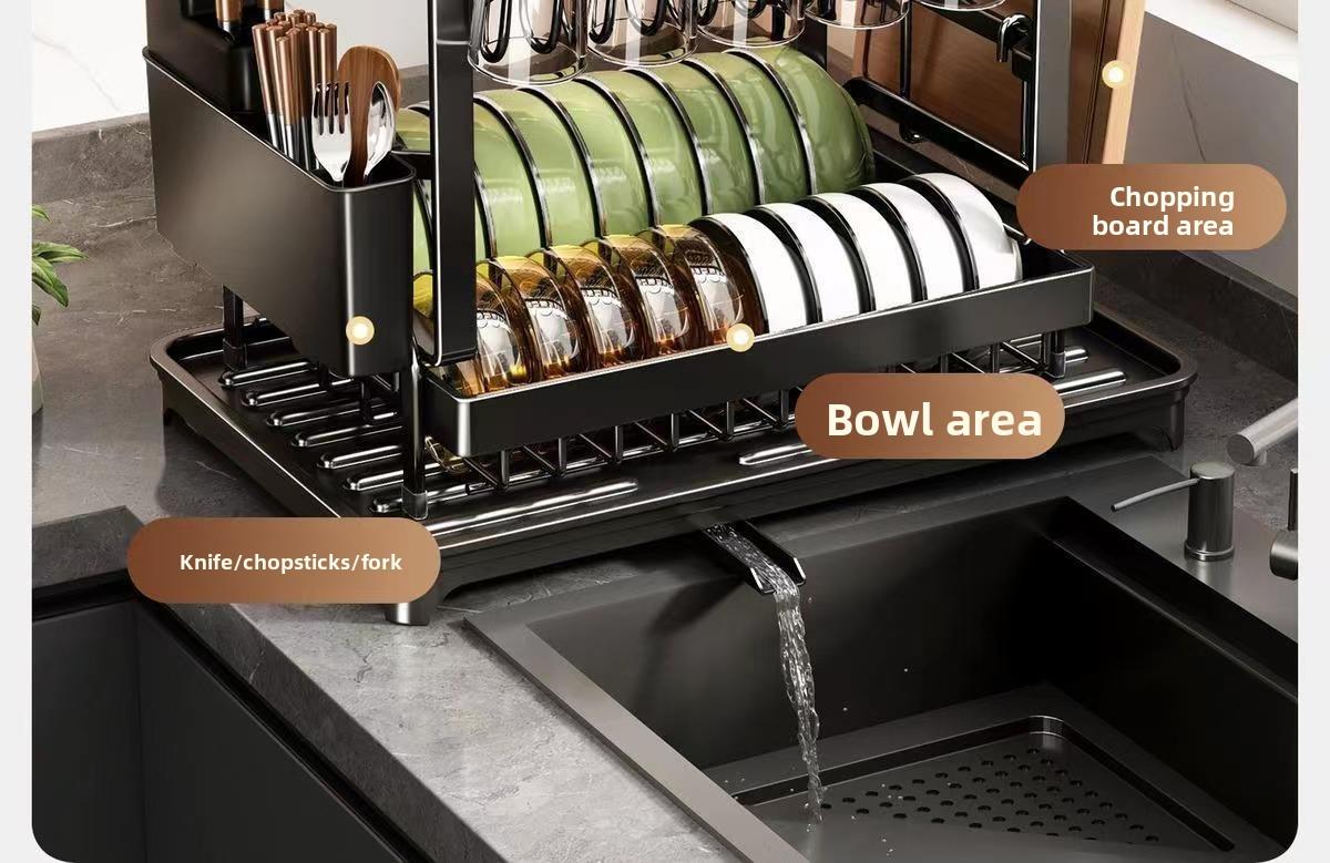 Kitchen Dish Drying Rack, Large Capacity Dish Drain Storage Rack, Household Tableware Storage Rack, Kitchen Gadgets, Multifunctional Storage Organizer, Kitchen Organizer