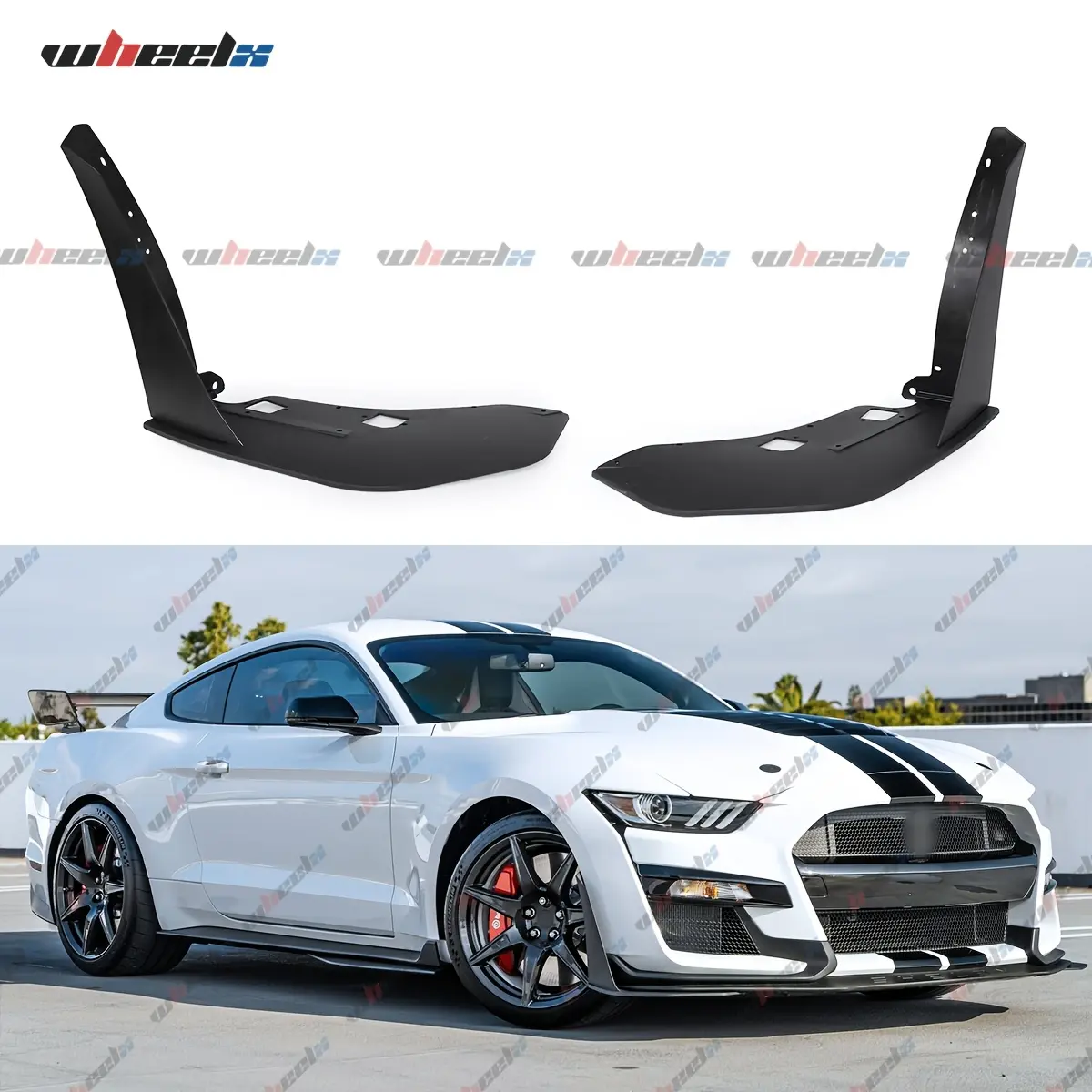 GT500 Front Bumper Corner Splitter Spoiler For Ford Mustang 2015-2021 Modified W/ GT500 AMPP Bumper Style Matte Balck