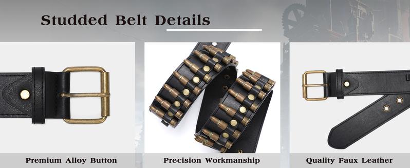 Rivet Belts for Women Men Black Studded Gothic Belt Punk Belt with Metel Buckle for Jeans Hip Hop casual business belt Automatic Ratchet Leather Dress Belt father day vintage  belts fair  win  belt Modern Men's Rotating Buckle Belt cheap  belt