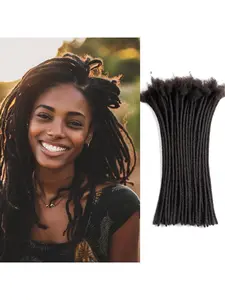 Extension Human Hair 0.6cm Width 4-16inch 10 30 60 100 Strands 100% FUll Handmade Permanent Dreadlock Extension Human Hair for Women/Men/Kids Can Be Dyed Bleached Curled (Width 0.6cm Natual Black)