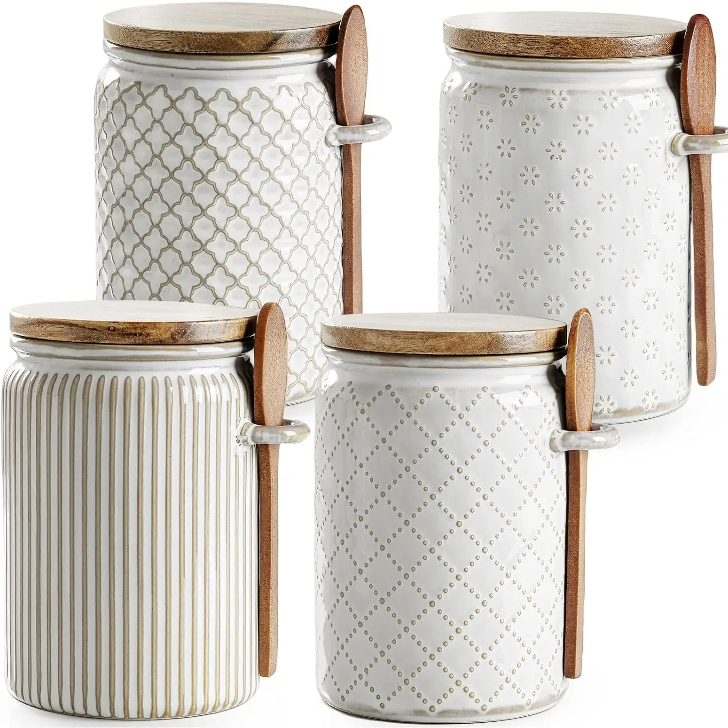 Small Canisters Sets for the Kitchen, 18 oz Sugar Coffee  Storage Containers, Ceramic Kitchen Canisters for Countertop Set of 4 with Airtight  and Teaspoons