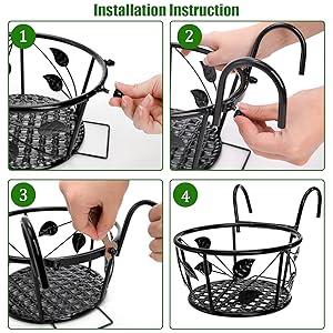 Tosnail 2-Pack Metal Plant Holders for Indoor Outdoor Railings, Fence Plant Hangers, Hanging Flower Baskets for Porch, Balcony, Stair Railing, Black