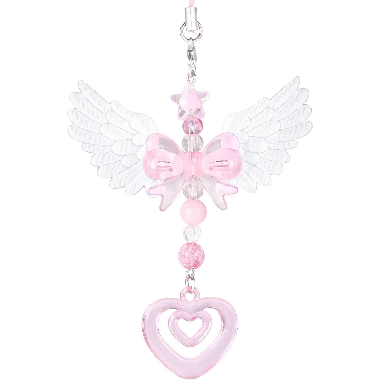 Heart  Phone  Pendant, Cute Heart  Angel  Bow Beaded Aesthetic Cell Phone Chain Y2k Accessories for Women Backpack Bag Purse  Key  Decor