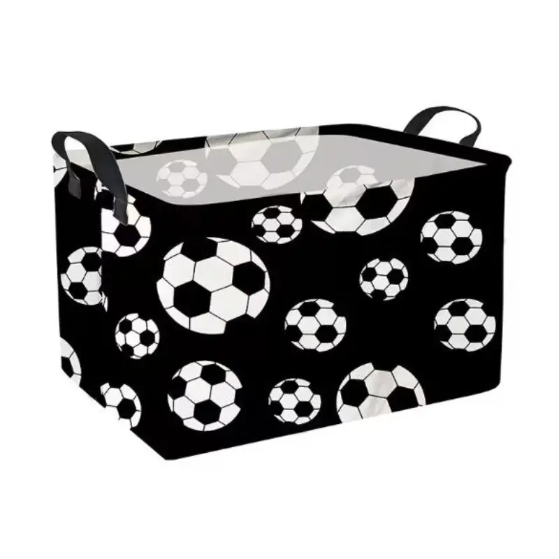 1pc Rectangular Football Patterned Laundry Basket, Room Gift Basket, Large Storage Basket for Toy Room, Bedroom, Clothes, Laundry Baskets