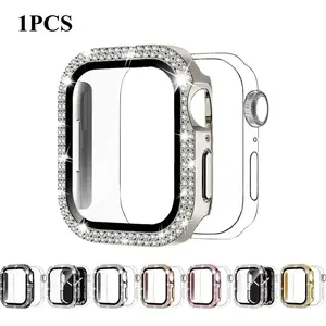 2-in-1 Rhinestone Watch Case with Tempered Glass Film, Ultra Thin Anti-Drop Cover for Apple Watch Ultra SE Series 1-10 All Sizes Unisex Accessory
